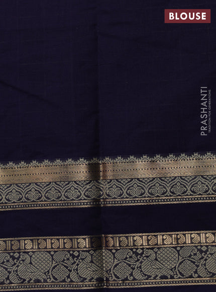 Kanchi cotton saree navy blue with allover zari checked pattern and rettapet zari woven border
