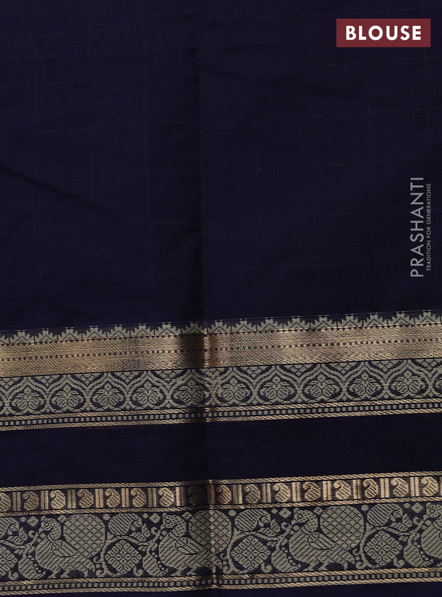 Kanchi cotton saree navy blue with allover zari checked pattern and rettapet zari woven border