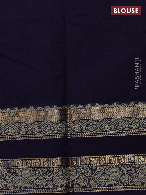 Kanchi cotton saree navy blue with allover zari checked pattern and rettapet zari woven border
