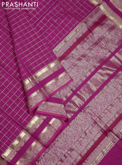 Kanchi cotton saree pink with allover zari checked pattern and thread & zari woven border