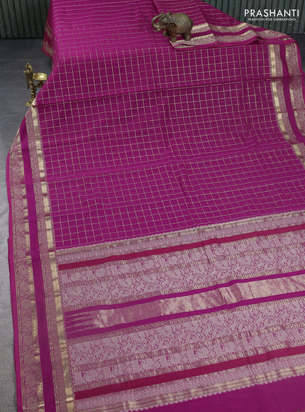 Kanchi cotton saree pink with allover zari checked pattern and thread & zari woven border