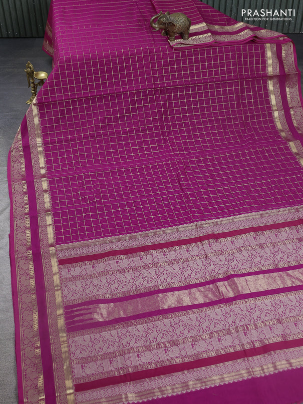 Kanchi cotton saree pink with allover zari checked pattern and thread & zari woven border