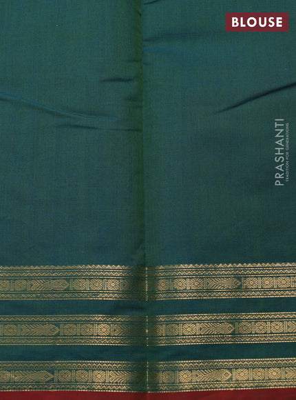 Kanchi cotton saree dual shade of teal green and red with zari woven buttas and zari woven border