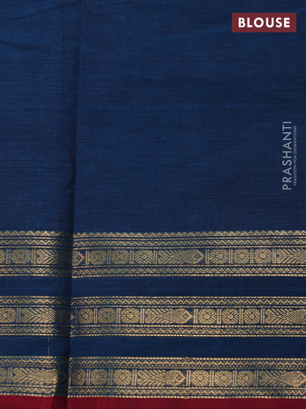 Kanchi cotton saree peacock blue and maroon with zari woven buttas and zari woven border