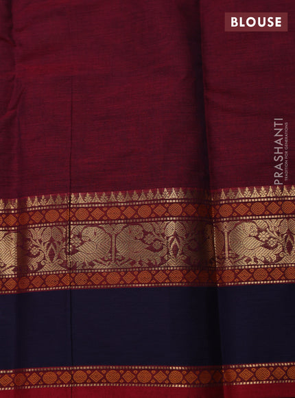 Kanchi cotton saree maroon and navy blue with zari woven annam buttas and rettapet thread & zari woven border