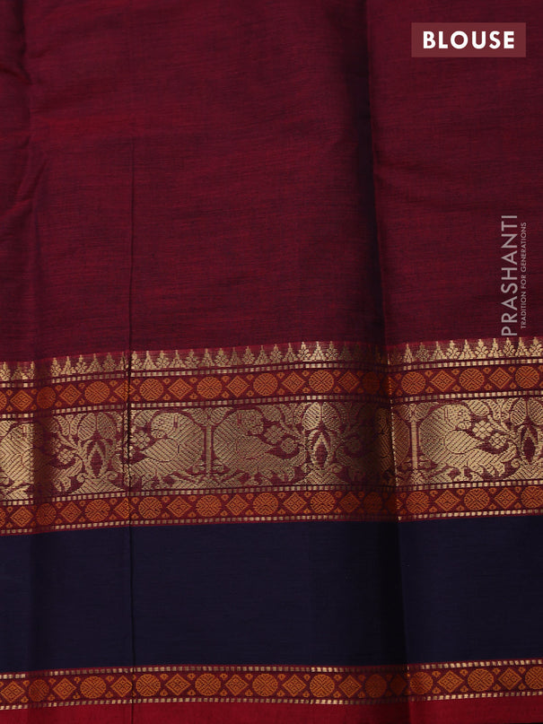 Kanchi cotton saree maroon and navy blue with zari woven annam buttas and rettapet thread & zari woven border