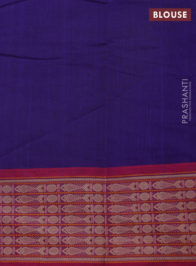 Kanchi cotton saree blue and maroon with allover thread stripe weaves and thread woven border