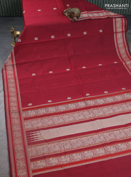 Kanchi cotton saree maroon with thread woven buttas and thread woven border