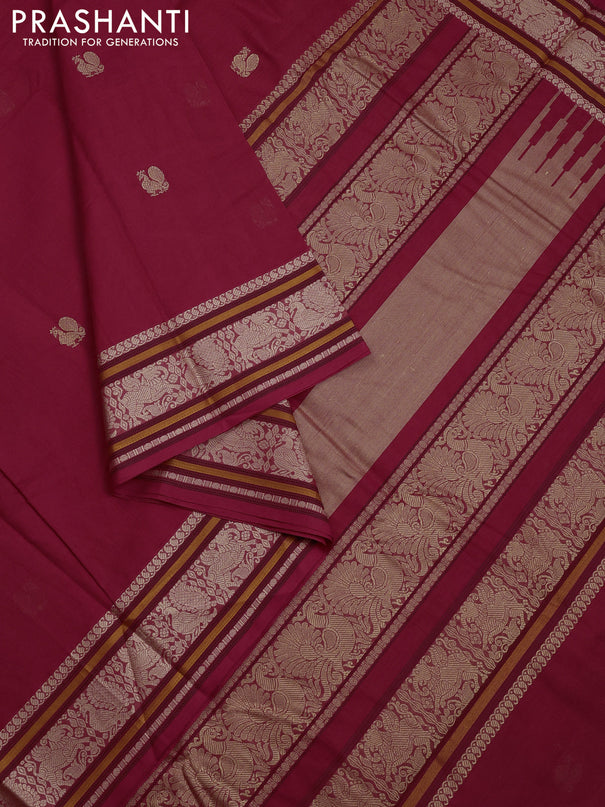 Kanchi cotton saree red with thread woven buttas and thread woven border
