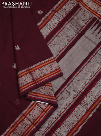 Kanchi cotton saree maroon with thread woven buttas and thread woven border