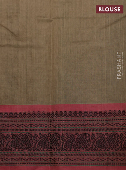 Kanchi cotton saree beige and pink shade with allover checked pattern & buttas and thread woven border