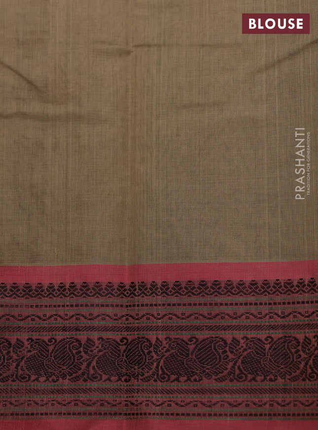 Kanchi cotton saree beige and pink shade with allover checked pattern & buttas and thread woven border