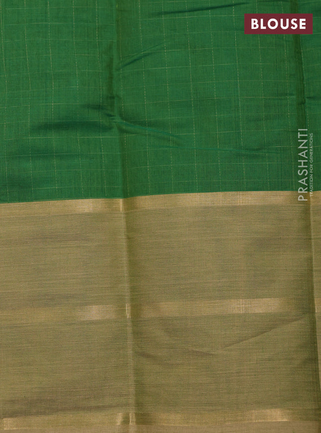 Kanchi cotton saree green and elaichi green with allover thread woven checked pattern and long zari woven butta border