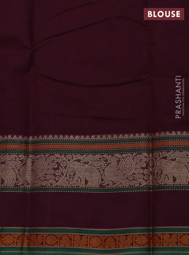 Kanchi cotton saree wine shade and green with thread woven buttas and rettapet thread woven border
