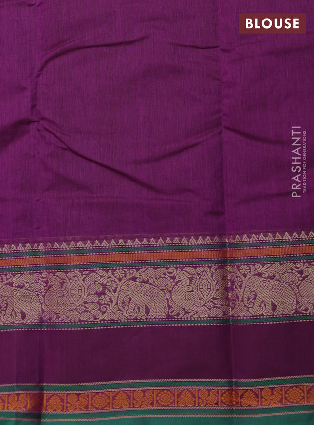 Kanchi cotton saree purple and green with thread woven buttas and rettapet thread woven border