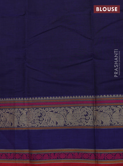 Kanchi cotton saree blue and red with thread woven buttas and rettapet thread woven border
