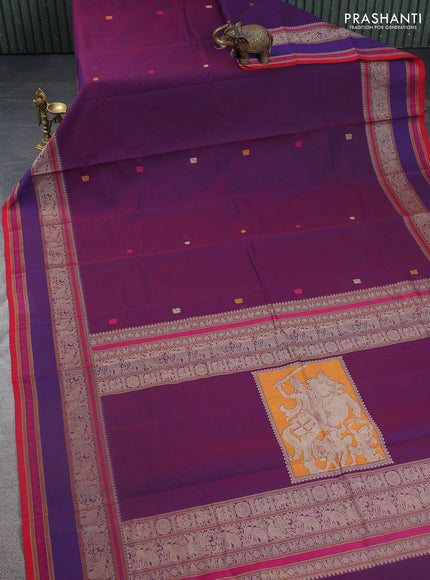 Kanchi cotton saree purple and red with thread woven buttas and rettapet thread woven border