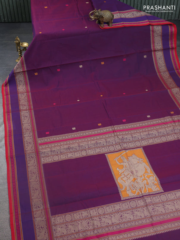 Kanchi cotton saree purple and red with thread woven buttas and rettapet thread woven border