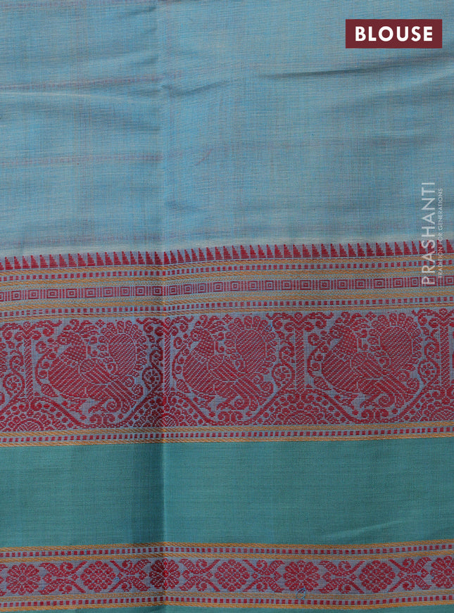 Kanchi cotton saree pastel blue with allover checked pattern & buttas and thread woven border