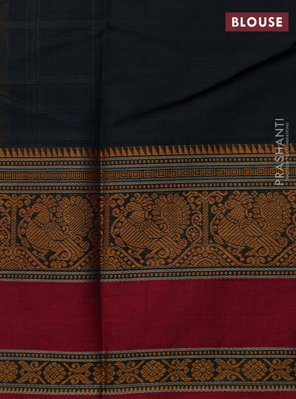 Kanchi cotton saree bottle green and maroon with allover checked pattern & buttas and thread woven border