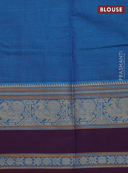 Kanchi cotton saree cs blue and wine shade with allover checked pattern & buttas and thread woven border