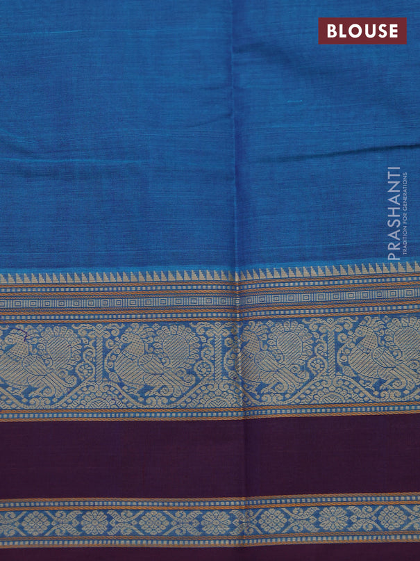Kanchi cotton saree cs blue and wine shade with allover checked pattern & buttas and thread woven border