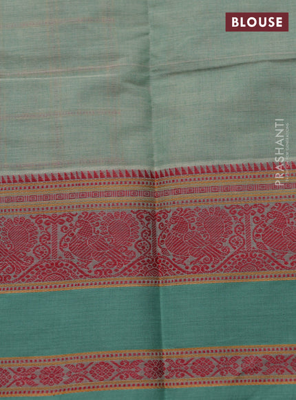 Kanchi cotton saree pastel green with allover checked pattern & buttas and rettapet thread woven border