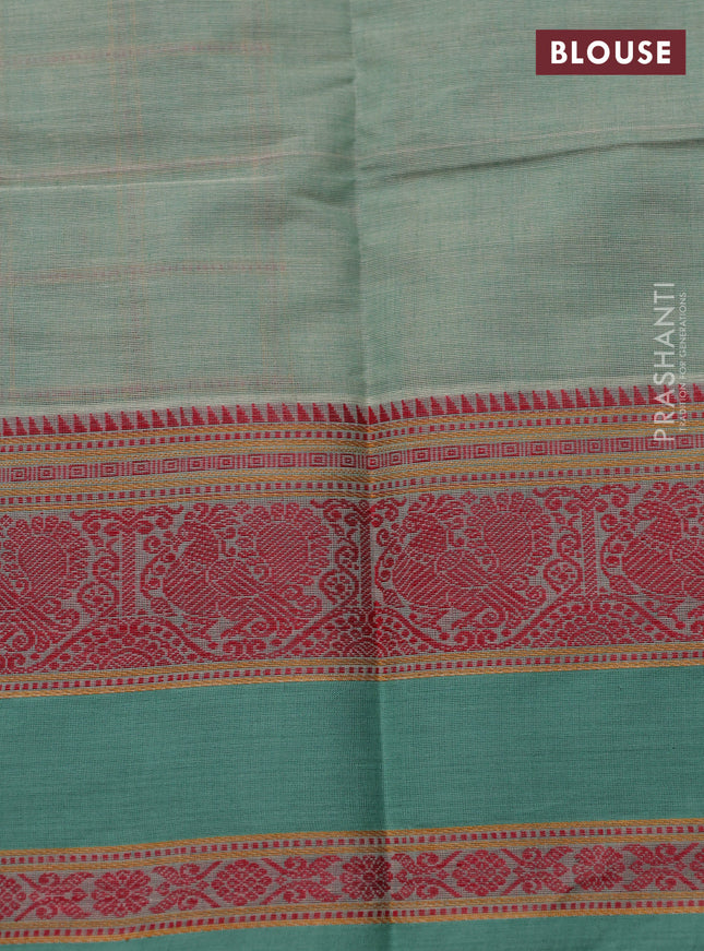 Kanchi cotton saree pastel green with allover checked pattern & buttas and rettapet thread woven border