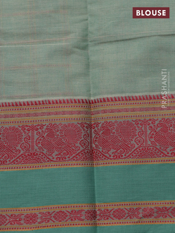 Kanchi cotton saree pastel green with allover checked pattern & buttas and rettapet thread woven border