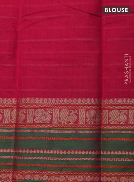 Kanchi cotton saree pink and green with allover thread woven stripes pattern and thread woven border