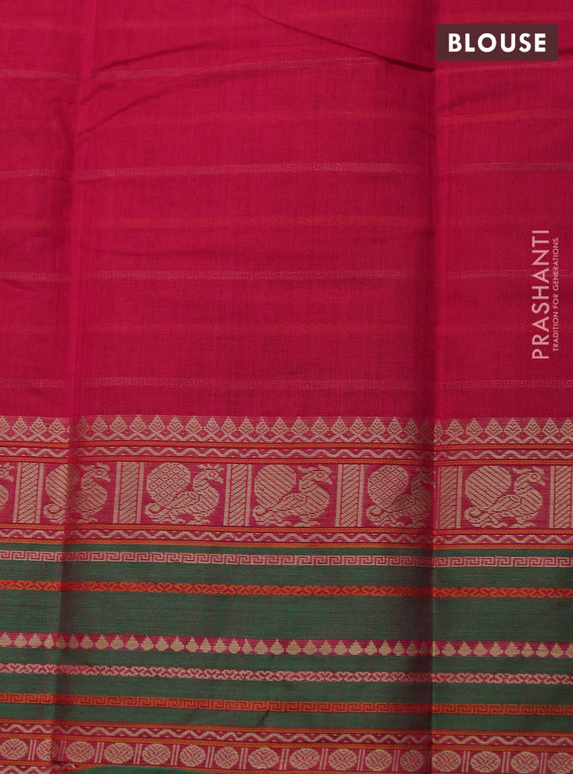 Kanchi cotton saree pink and green with allover thread woven stripes pattern and thread woven border