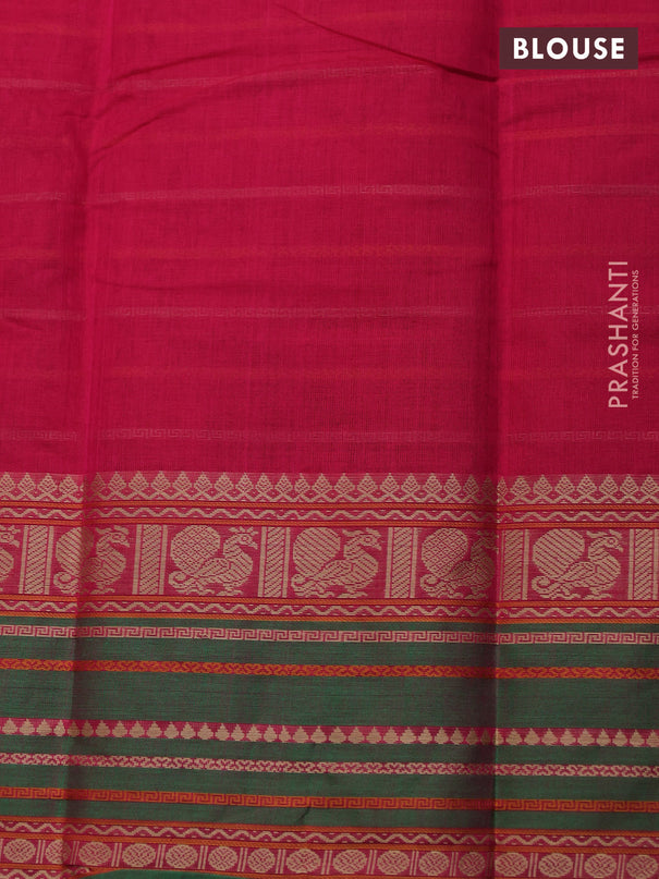 Kanchi cotton saree pink and green with allover thread woven stripes pattern and thread woven border