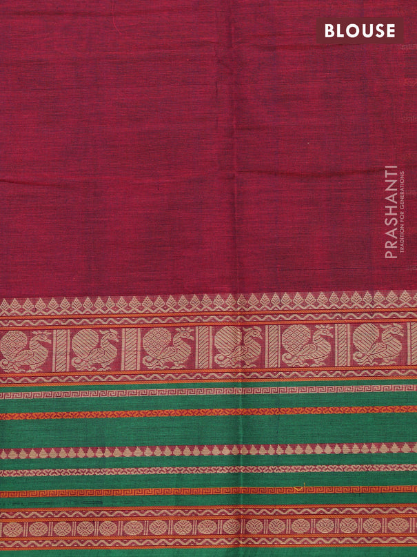 Kanchi cotton saree maroon and green with allover thread woven stripes pattern and thread woven border