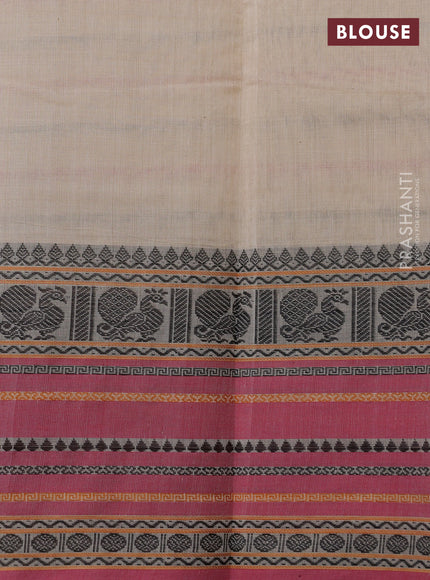 Kanchi cotton saree cream and pink with allover thread woven stripes pattern and thread woven border