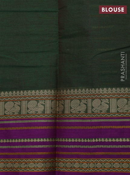Kanchi cotton saree green and purple with allover thread woven stripes pattern and thread woven border