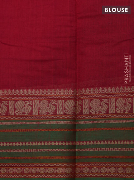 Kanchi cotton saree red and green with allover thread woven stripes pattern and thread woven border