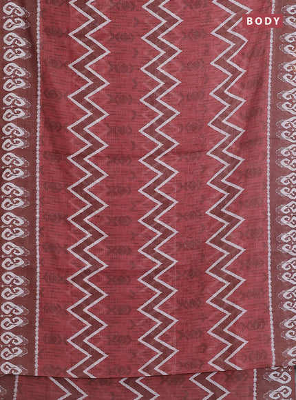 Semi linen saree pastel maroon and brown with allover ikat prints and printed border