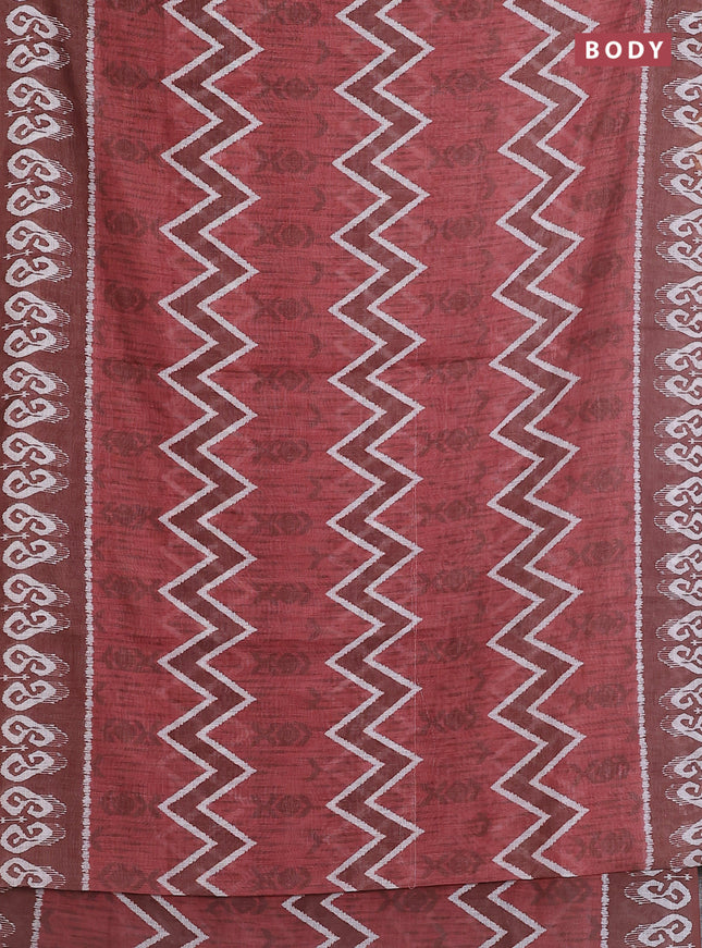 Semi linen saree pastel maroon and brown with allover ikat prints and printed border