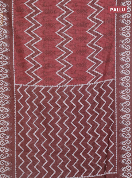 Semi linen saree pastel maroon and brown with allover ikat prints and printed border