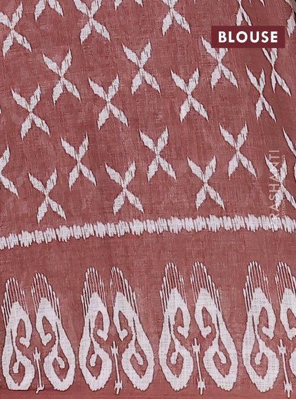 Semi linen saree pastel maroon and brown with allover ikat prints and printed border