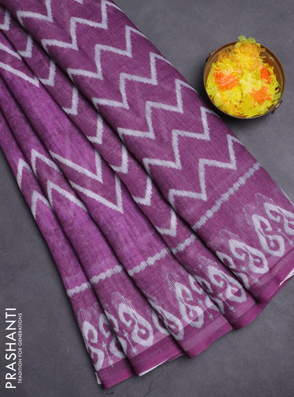 Semi linen saree purple with allover ikat prints and printed border