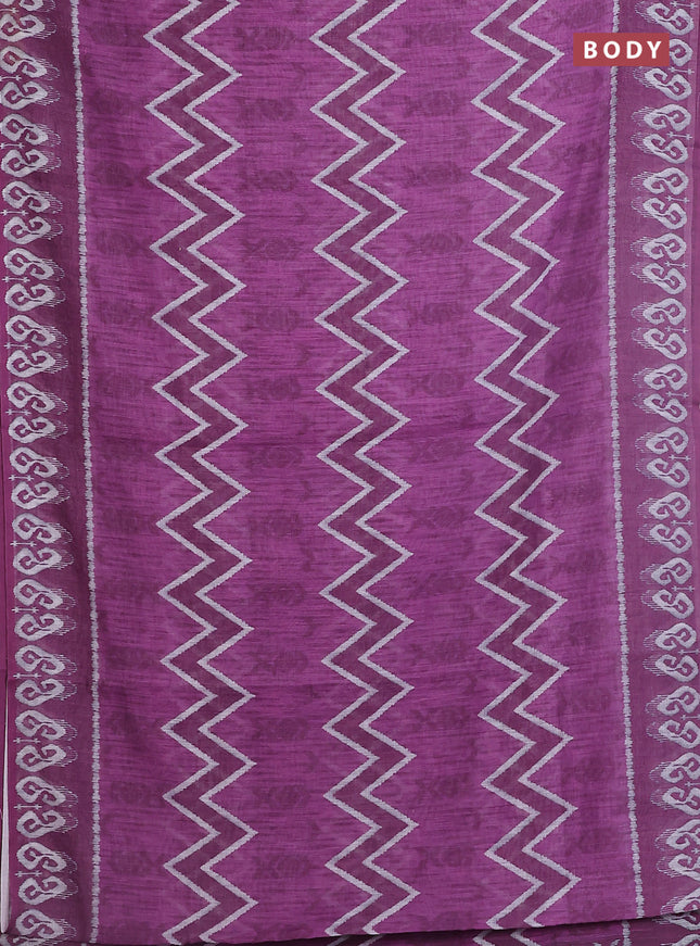 Semi linen saree purple with allover ikat prints and printed border