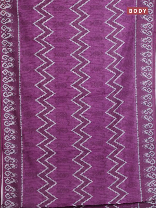 Semi linen saree purple with allover ikat prints and printed border