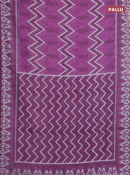 Semi linen saree purple with allover ikat prints and printed border