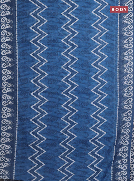 Semi linen saree blue and peacock blue with allover ikat prints and printed border