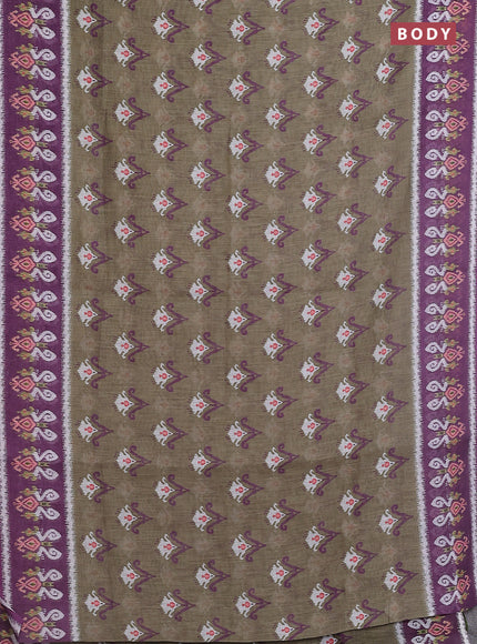 Semi linen saree pastel green and purple with allover ikat butta prints and printed border