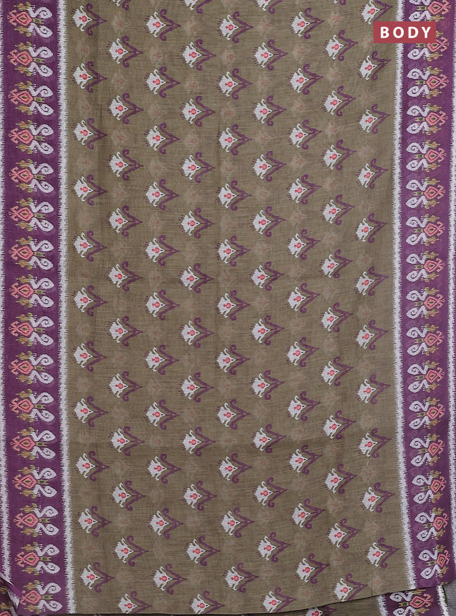 Semi linen saree pastel green and purple with allover ikat butta prints and printed border
