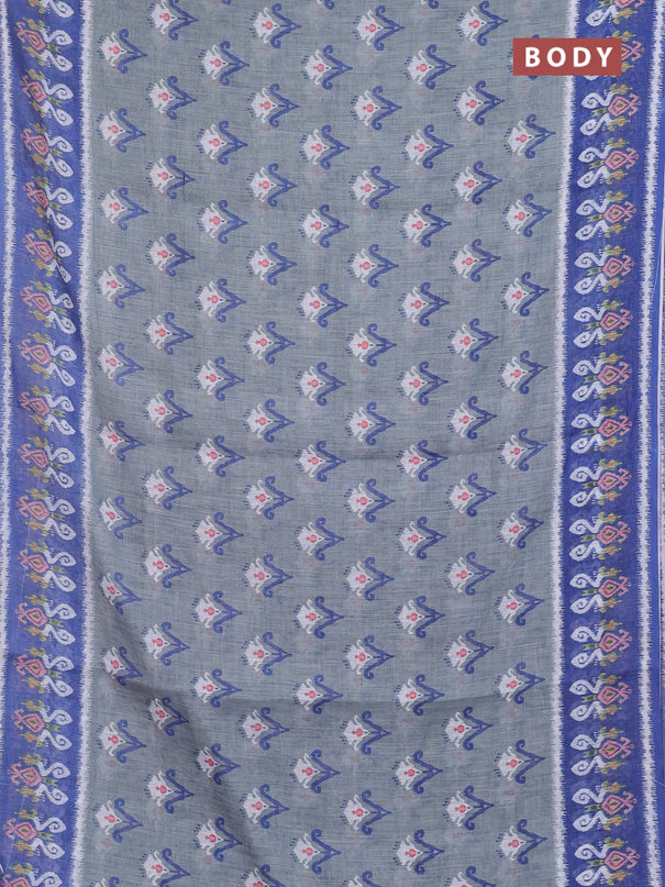 Semi linen saree grey and blue with allover ikat butta prints and printed border