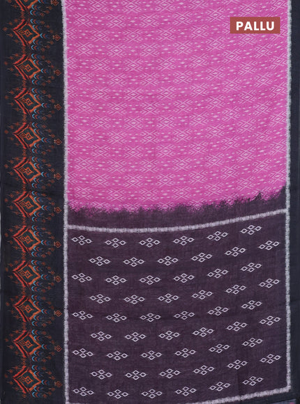 Semi linen saree pink and black with allover ikat prints and long printed border