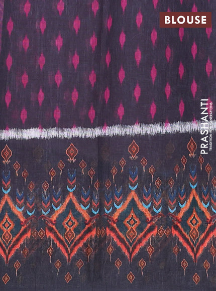 Semi linen saree pink and black with allover ikat prints and long printed border